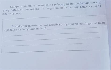 Kumpletuhin Ang Sumusunod Na Pahayag Upang Ibahagi Mo Ang Iyong