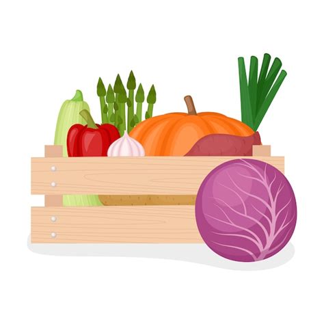 Verduras frescas de la granja en caja de madera ilustración vectorial