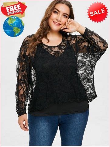 Cheap Sale Plus Size Sheer Lace Blouse With Cami Tank Best