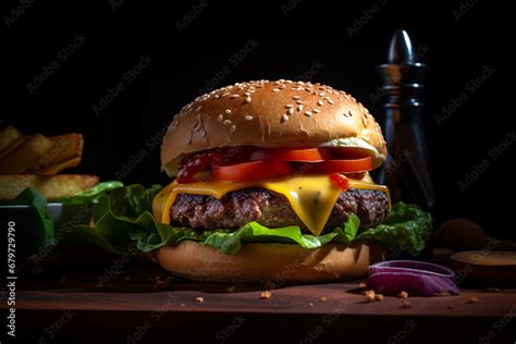 Classic bacon cheeseburger, featuring a juicy beef patty topped with ...