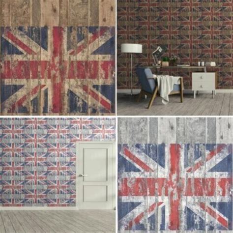 Grunge Union Jack Holz Lamellen Effekt Tapete Wählen Sie Ihre Farbe