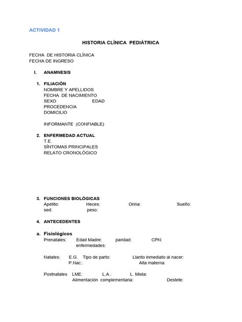 Actividad 1 Historia Clínica Pediátrica Pdf Enfermedades Y