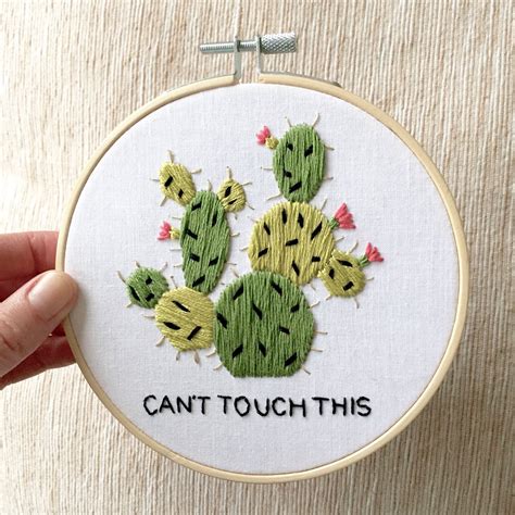 Cactus Can T Touch This Embroidery Hoop Art Modern Embroidery