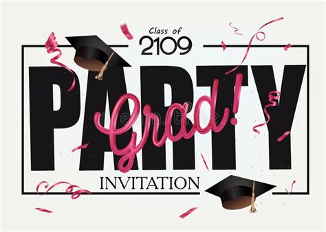 Graduation 2019 Party Invitation Card With Hat And Long Gold Silk