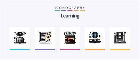 Learning Line Filled 5 Icon Pack Including Video Learning Online Book