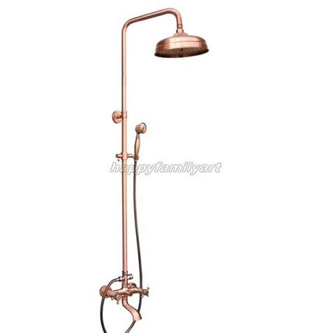 Antique Red Copper Bathroom Rain Shower Head Faucet Set Bathtub Mixer