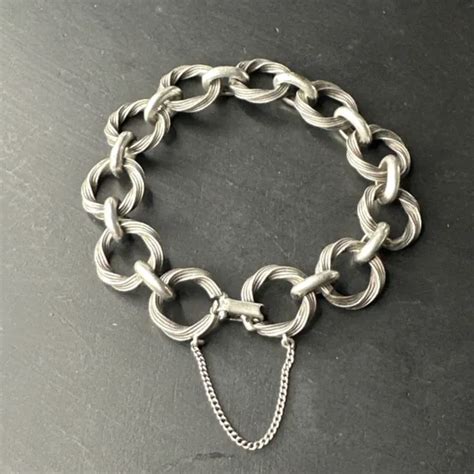 Ancien Bracelet Gourmette En Argent Massif Silver Maille Marine Tank