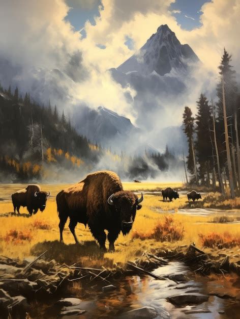 Premium AI Image | Bison Herd in Yellowstone Autumn