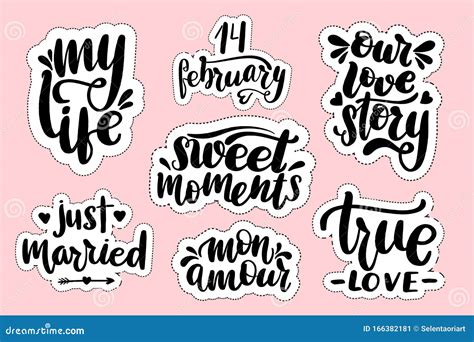 Stickers With Hand Drawn Typography Lettering Inscriptions Stock