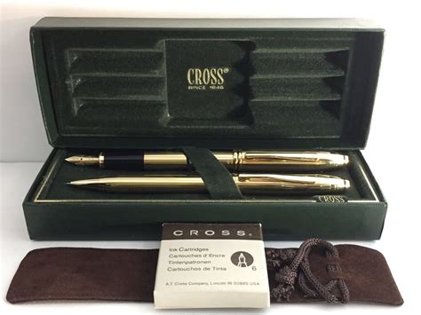 Cross Townsend 18k Gold Filled Fountain Pen Rollerball And 05 Pencil