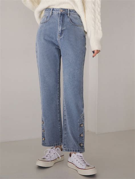 Dazy Jeans De Pierna Recta De Talle Alto Con N Bajo Moda De Mujer