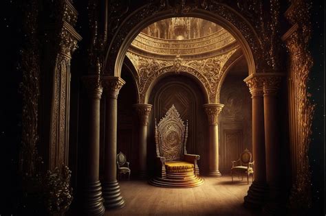 Premium Photo A Golden Filigree Throne Room In A Medieval Castle King