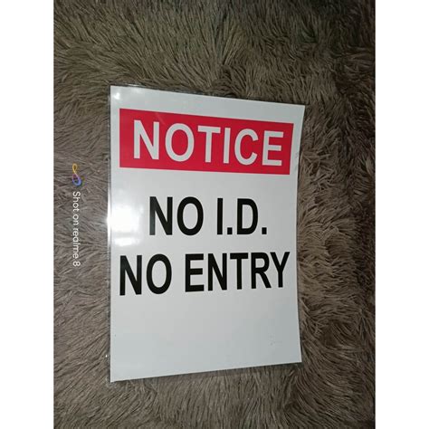 NOTICE NO ID NO ENTRY SIGNAGE LAMINATE A4 SIZE Shopee Philippines