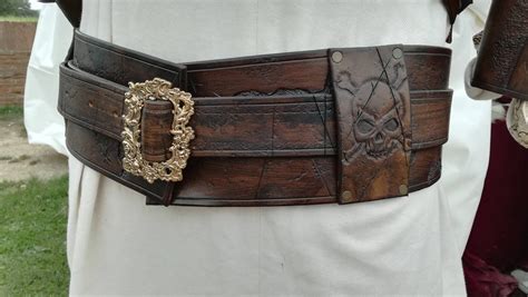 Pirate Belt With Metallic Buckle And Jolly Roger Buccaneer Etsy Uk