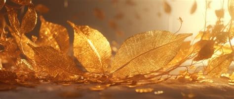 Premium AI Image | Gold Tree Leaf Golden Shiny in Sunlight Rays Leaves ...