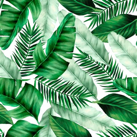 Free Vector Elegant Green Tropical Leaves Watercolor Seamless Pattern