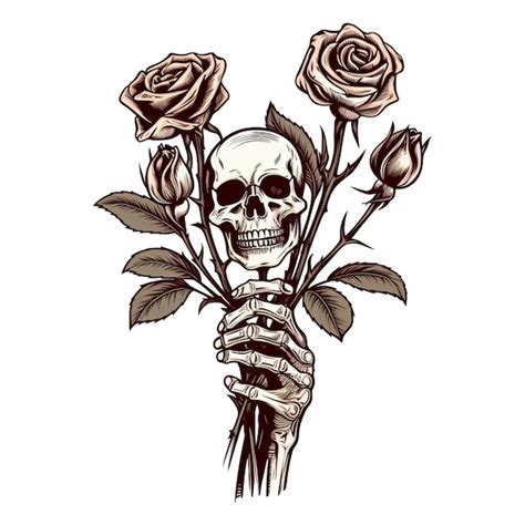 Premium Photo A Skull And Roses Tattoo Design Generative Ai