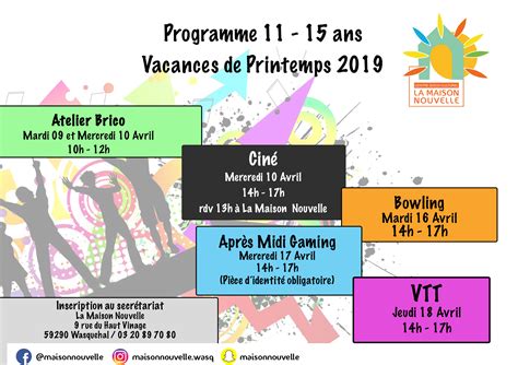 Programme Ados Vacances De Printemps L Envie D Agir Ensemble