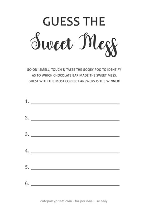 Guess The Sweet Mess Baby Shower Game