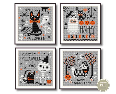 Halloween Cross Stitch Pattern Set 4 Patterns Jolly Hallowee Inspire