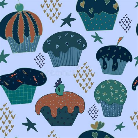 Vector Seamless Pattern Cute Cupcakes Stock Vector Illustration Of