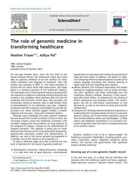 The Role Of Genomic Medicine In Transforming Healthcare Pdf