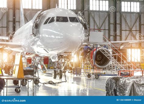 Aircraft Jet on Maintenance of Engine and Fuselage Check Repair in ...