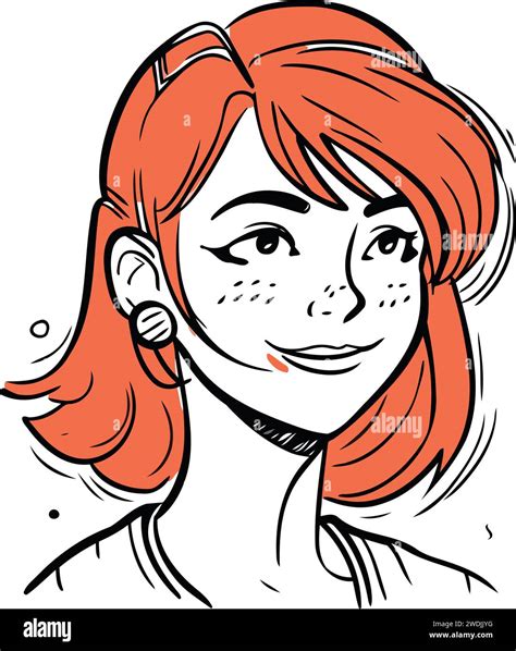 Portrait Of A Red Haired Girl With Freckles On Her Face Stock Vector