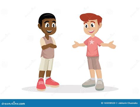 Cartoon Character Two Boy Kids Talking Stock Vector Illustration Of