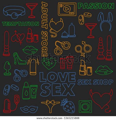 Vector Set Sex Shop Icons Erotic Stock Vector Royalty Free 1365215888