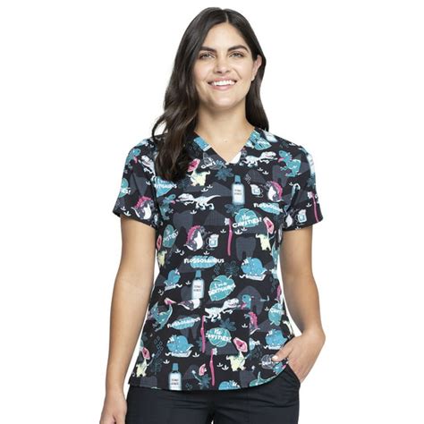 Cherokee Prints Scrubs Top For Women V Neck Print Plus Size Ck671 2xl Im A Dentisaurus