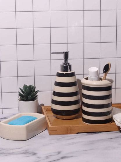 Striped Ceramic Bathroom Accessories Set 3 Pieces Set Craftribal