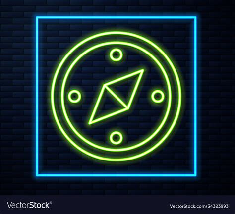 Glowing Neon Line Compass Icon Isolated On Brick Vector Image