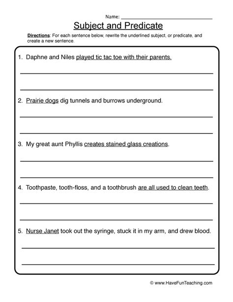 Ela Subjects And Predicates Simple Complete Compound Worksheet 1 W