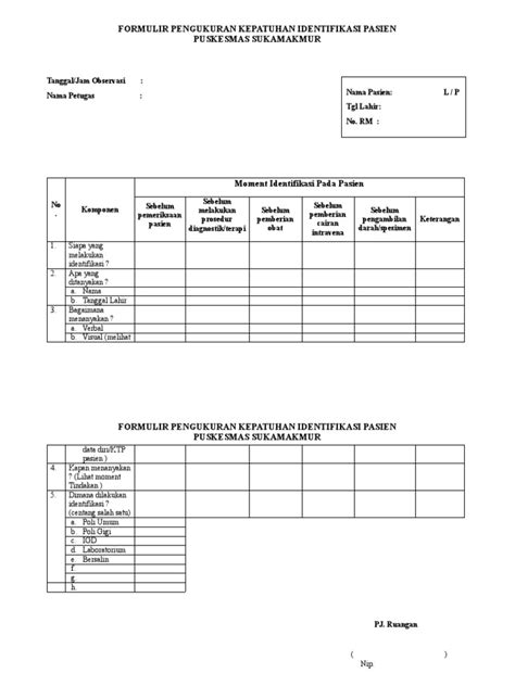 Formulir Monitoring Kepatuhan Identifikasi Pasien Baru Pdf