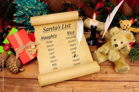 Santa S Naughty And Nice List On An Old Paper Scroll With A Festive