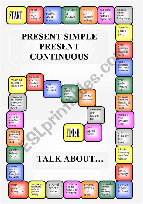 Boardgame Present Simple Vs Present Continuous Editable Esl