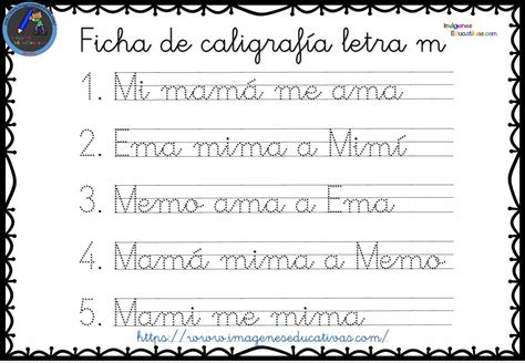 PDF Ficha de caligrafía letra m 1 Mi mamá me ama 2 Ema Ficha