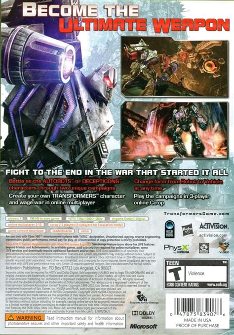 Transformers War For Cybertron 2010 Xbox 360 Box Cover Art Mobygames