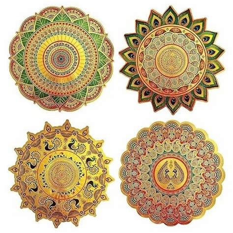 Multicolor Cutout Round Rangoli Sticker Golden X Size