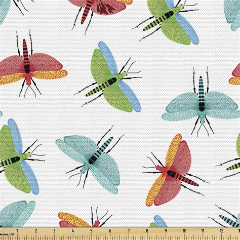 Dragonfly Fabric By The Yard Pattern With Colorful Dragonflies Flying