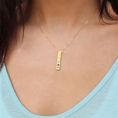 Birthstone Bar Necklace Gold, Family Totem Birthstone Necklace ...