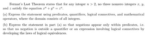 Solved Fermats Last Theorem States That For Any Integer