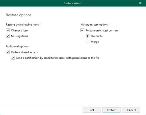 Step Specify Restore Options Veeam Backup Explorers Guide