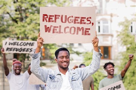 Premium Photo Welcome Refugees Sign Collage