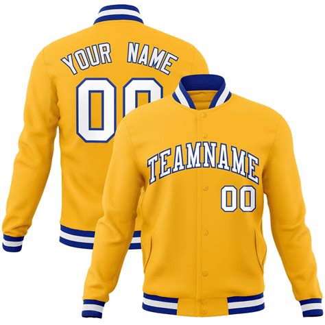 Custom Gold White Royal Classic Style Varsity Full Snap Letterman Jack