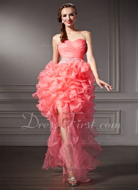 A Lineprincess Sweetheart Asymmetrical Organza Prom Dress With Beading Cascading Ruffles