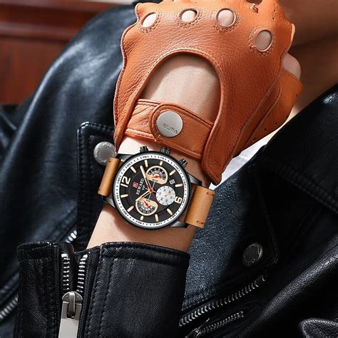 Montre en cuir pour homme étanche Anti éblouissement chronographe