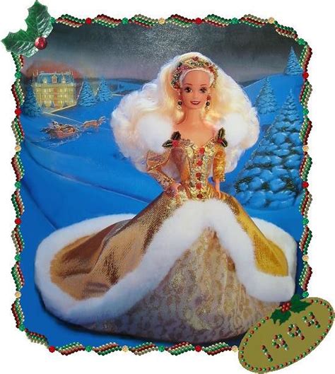 A Barbie Doll Sitting On Top Of A Snow Covered Hill With Christmas