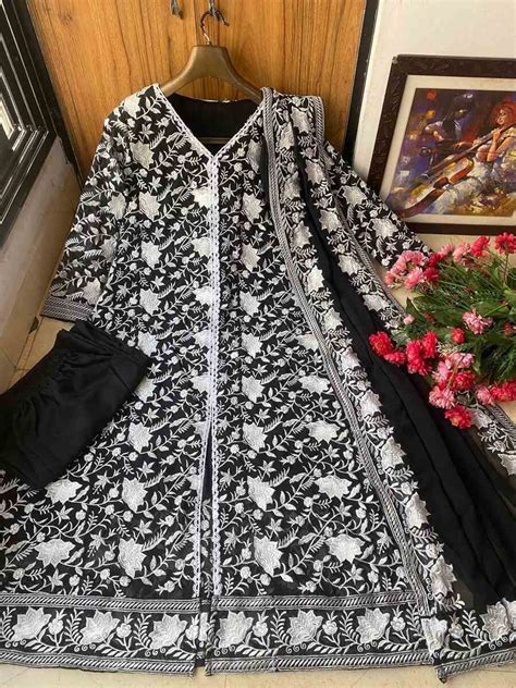 Designer Georgette Embrodery Work Top Palazzo With Dupatta Black